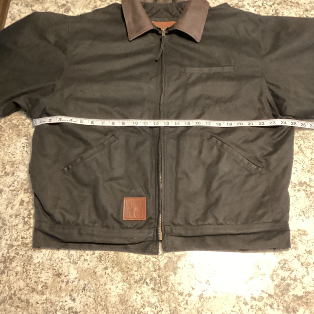 Men's Black Outback work Jacket with Brown Collar - Picture 3 of 11